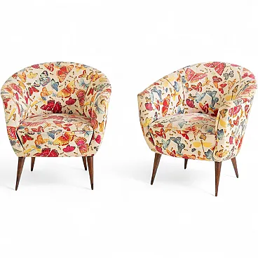 Pair of padded Italian corbeille armchairs, 50s