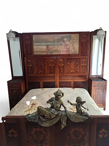 Camera da Letto Liberty in noce con intarsi, primi ’900