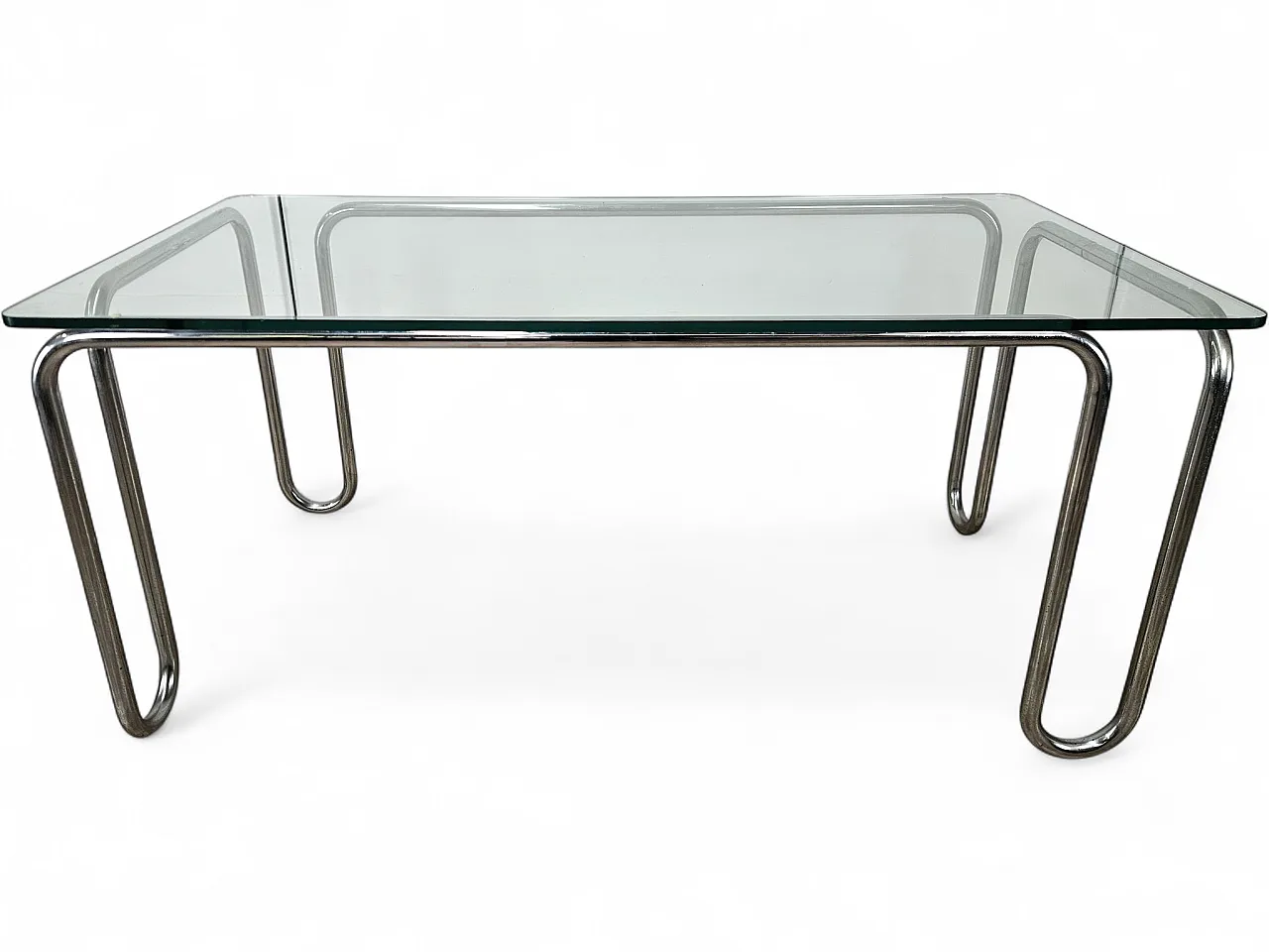 Bauhaus table in chromed tubing and glass, 70s 12