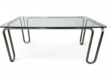 Bauhaus table in chromed tubing and glass, 70s