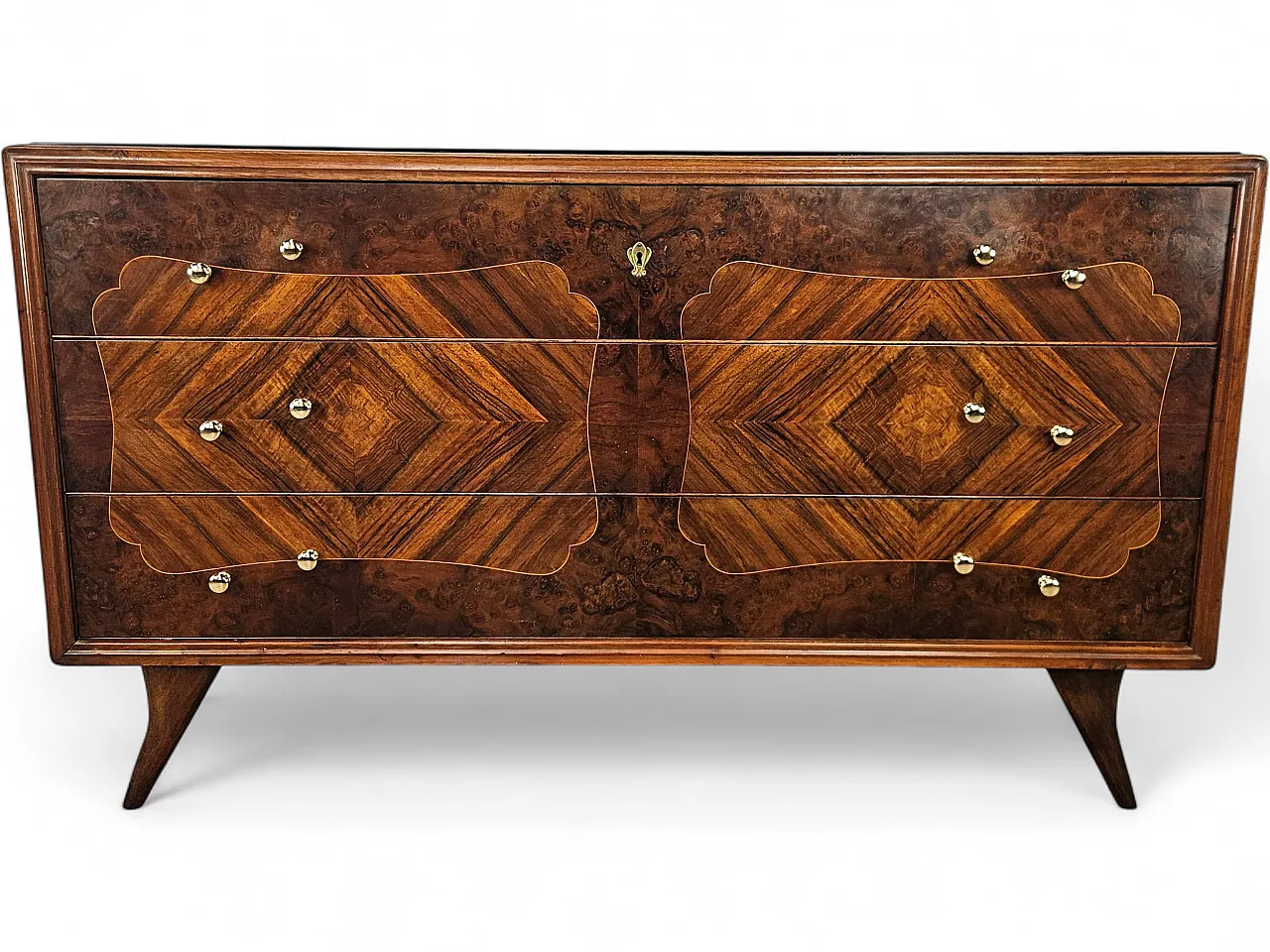 Art Deco chest of drawers in briar with black glass, 1950s 19