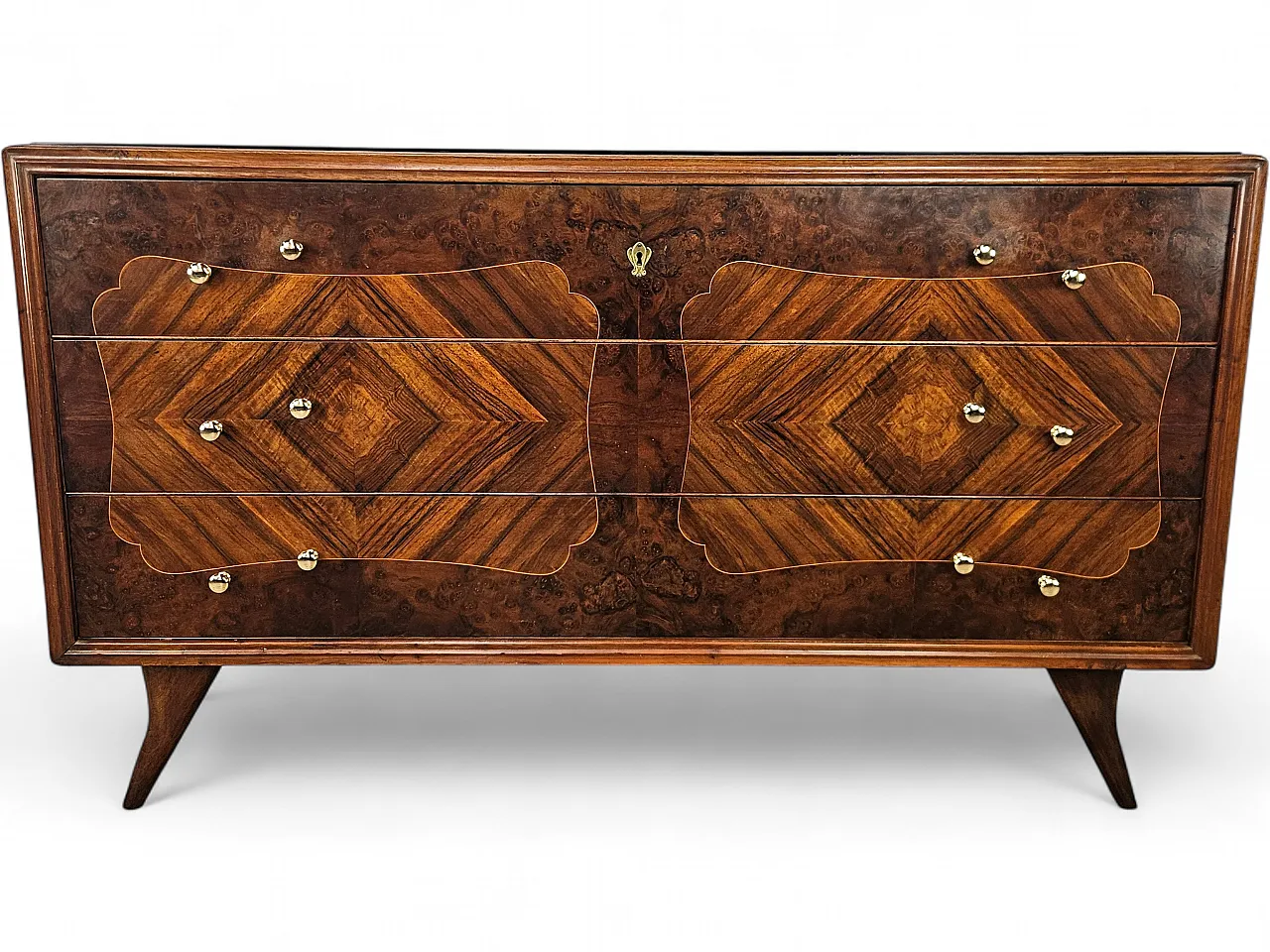 Art Deco chest of drawers in briar with black glass, 1950s 20