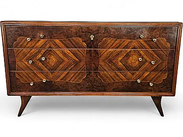 Art Deco chest of drawers in briar with black glass, 1950s