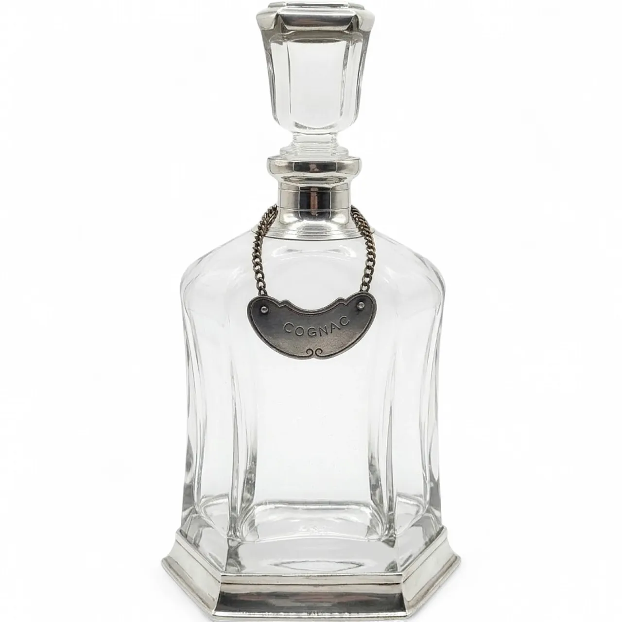 Bottiglia da cognac in cristallo e peltro Cavagnini, anni 2000 7