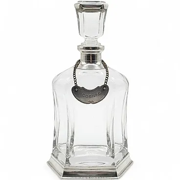 Bottiglia da cognac in cristallo e peltro Cavagnini, anni 2000