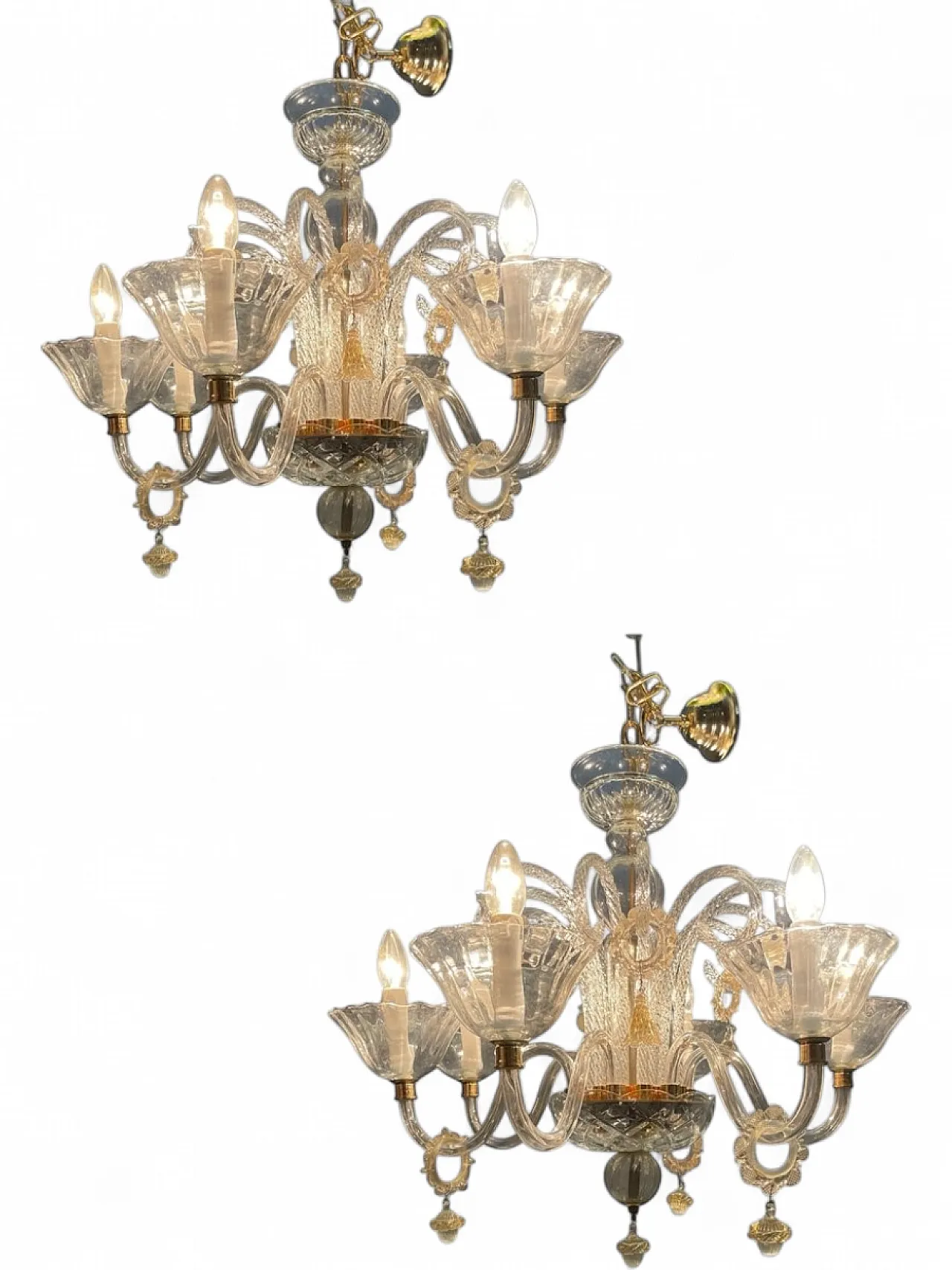 Pair of Murano glass chandeliers, Venice, 1970s, 12