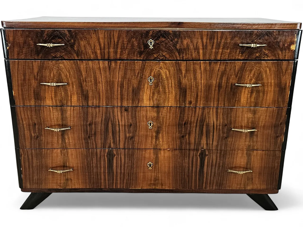 Art Decò chest of drawers in mahogany root, 50s 18