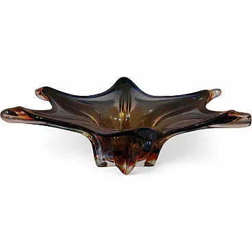 Centrotavola a sei punte in vetro blu e ambra, Murano