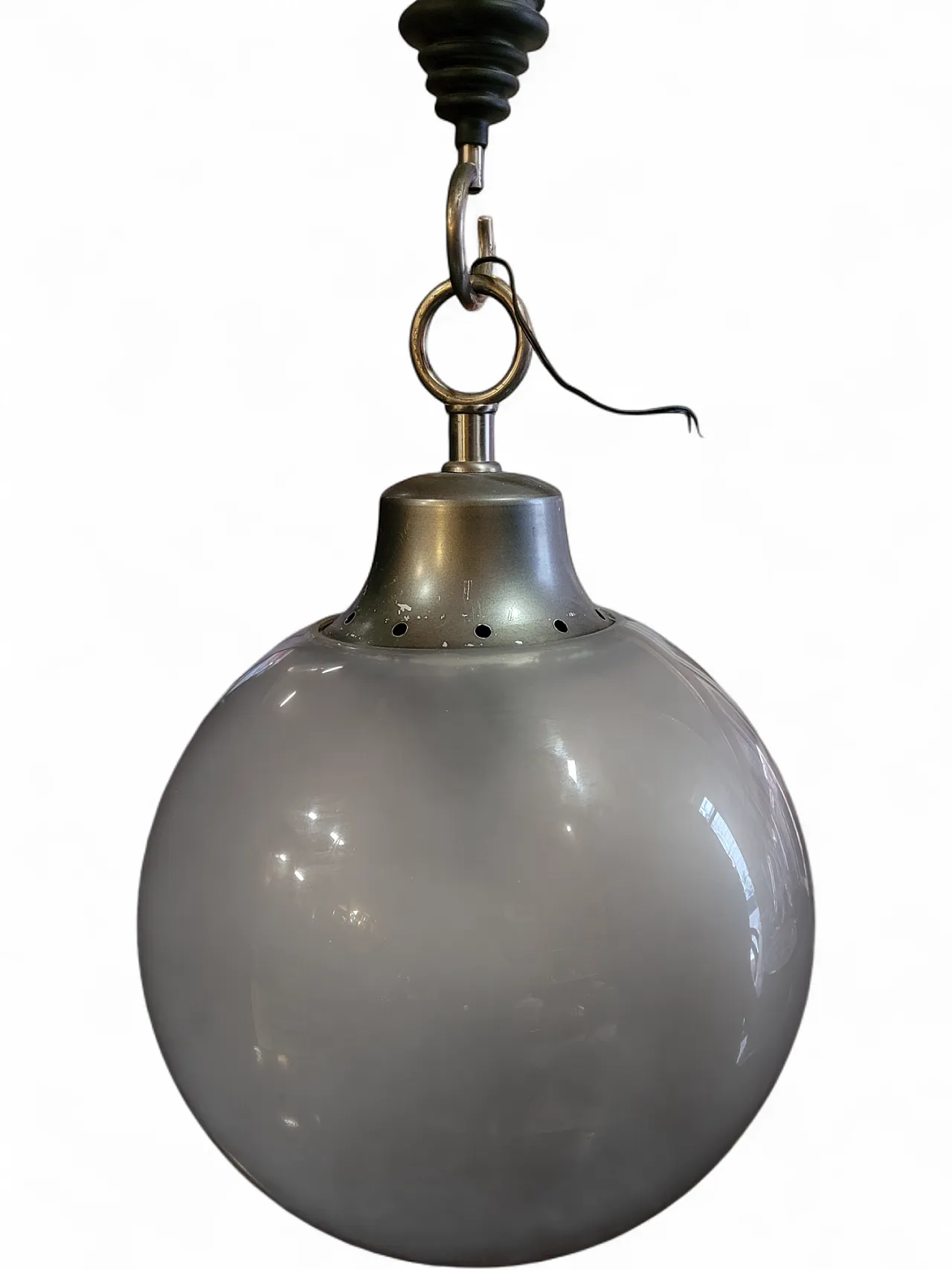 Lampada a sospensione mod. LS10 Boccia in metallo e vetro, anni '70 8