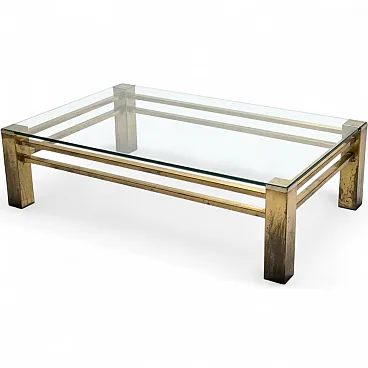 Tavolino da salotto in ottone e cristallo, Italia, anni '70