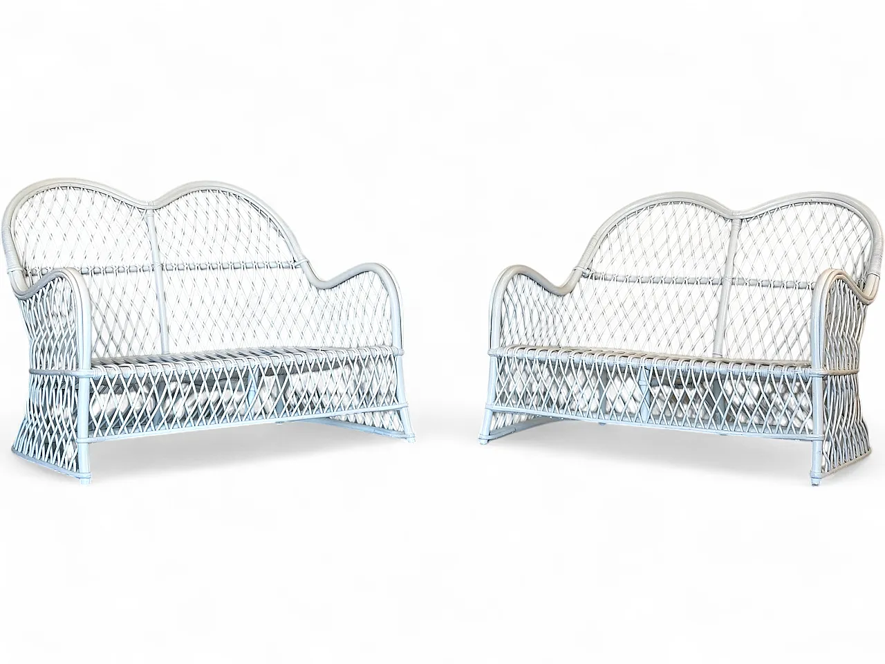 Pair of white lacquered bamboo sofas by Gervasoni, 1980s 26
