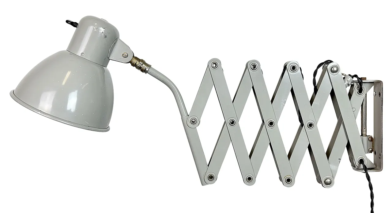 Grey German Industrial Scissor Wall Lamp from SIS, 1960s 1