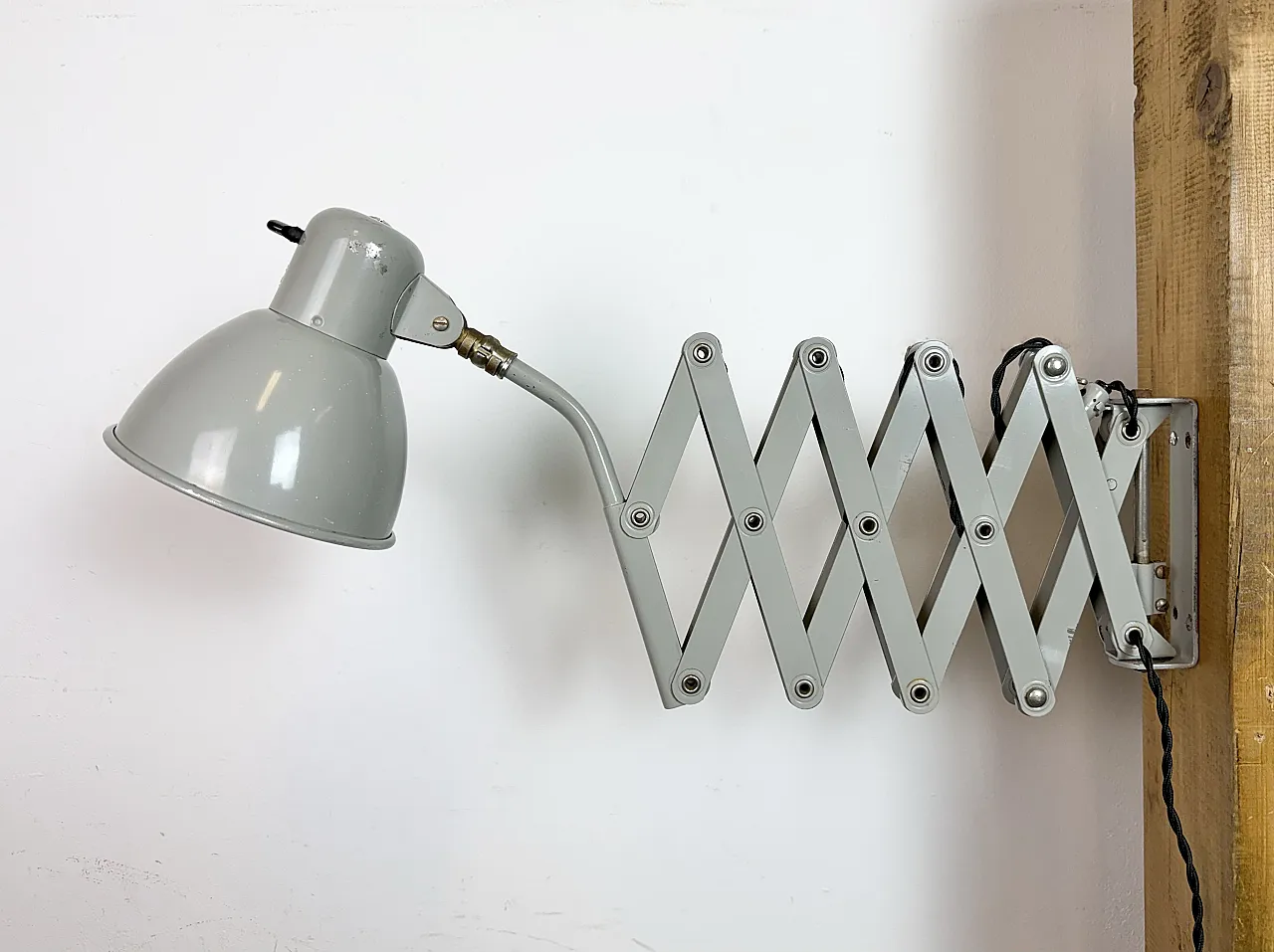 Grey German Industrial Scissor Wall Lamp from SIS, 1960s 2