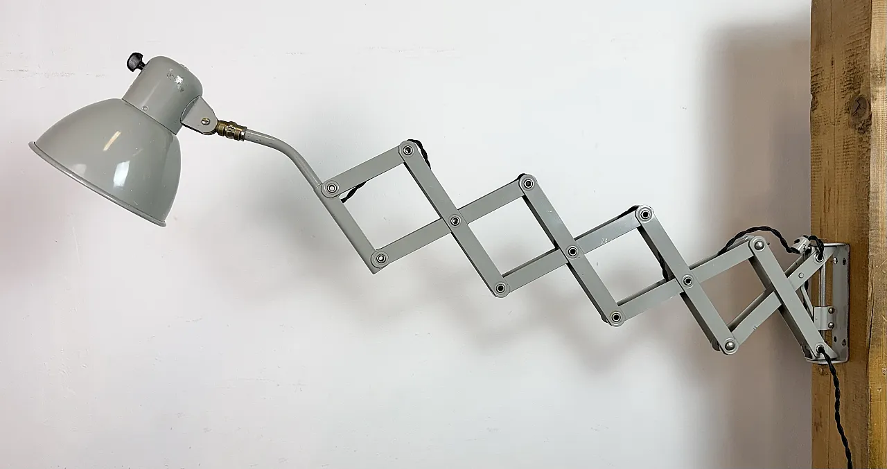 Grey German Industrial Scissor Wall Lamp from SIS, 1960s 8