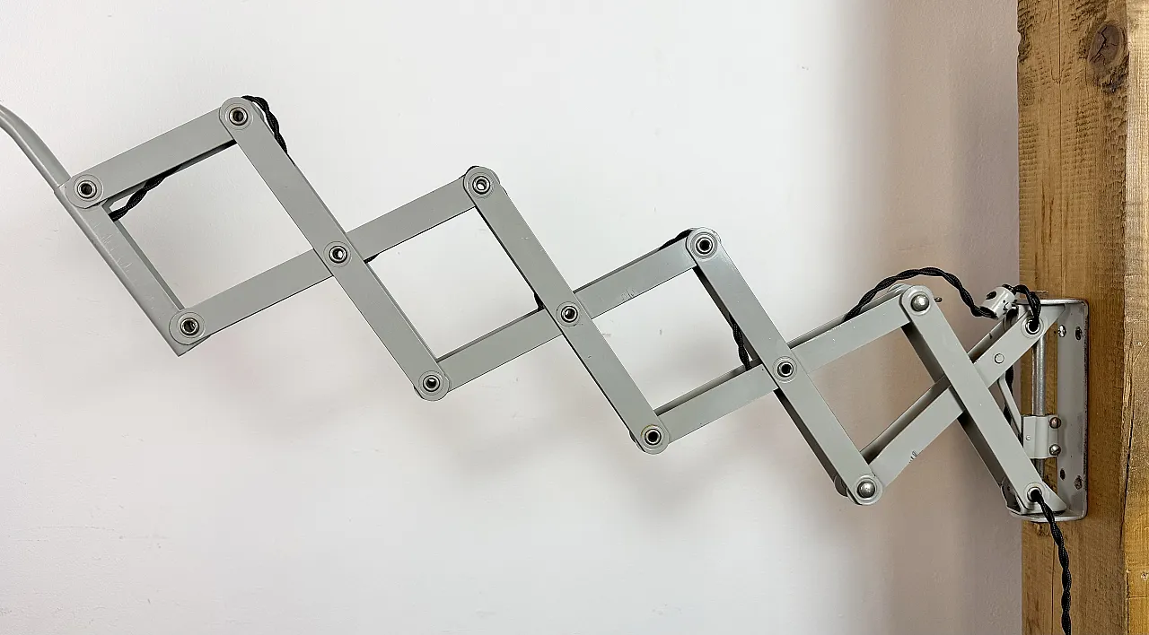 Grey German Industrial Scissor Wall Lamp from SIS, 1960s 10