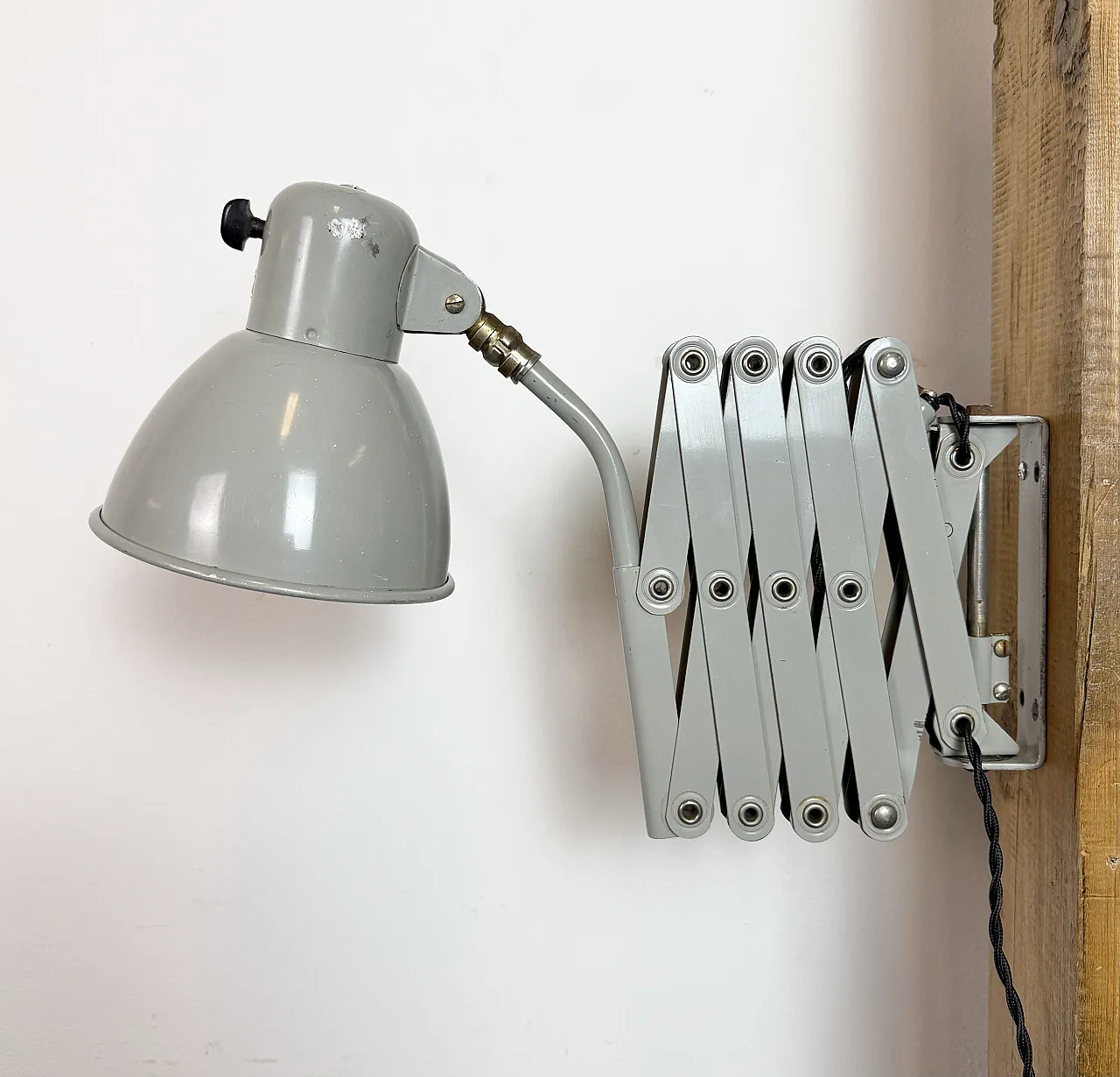 Grey German Industrial Scissor Wall Lamp from SIS, 1960s 11