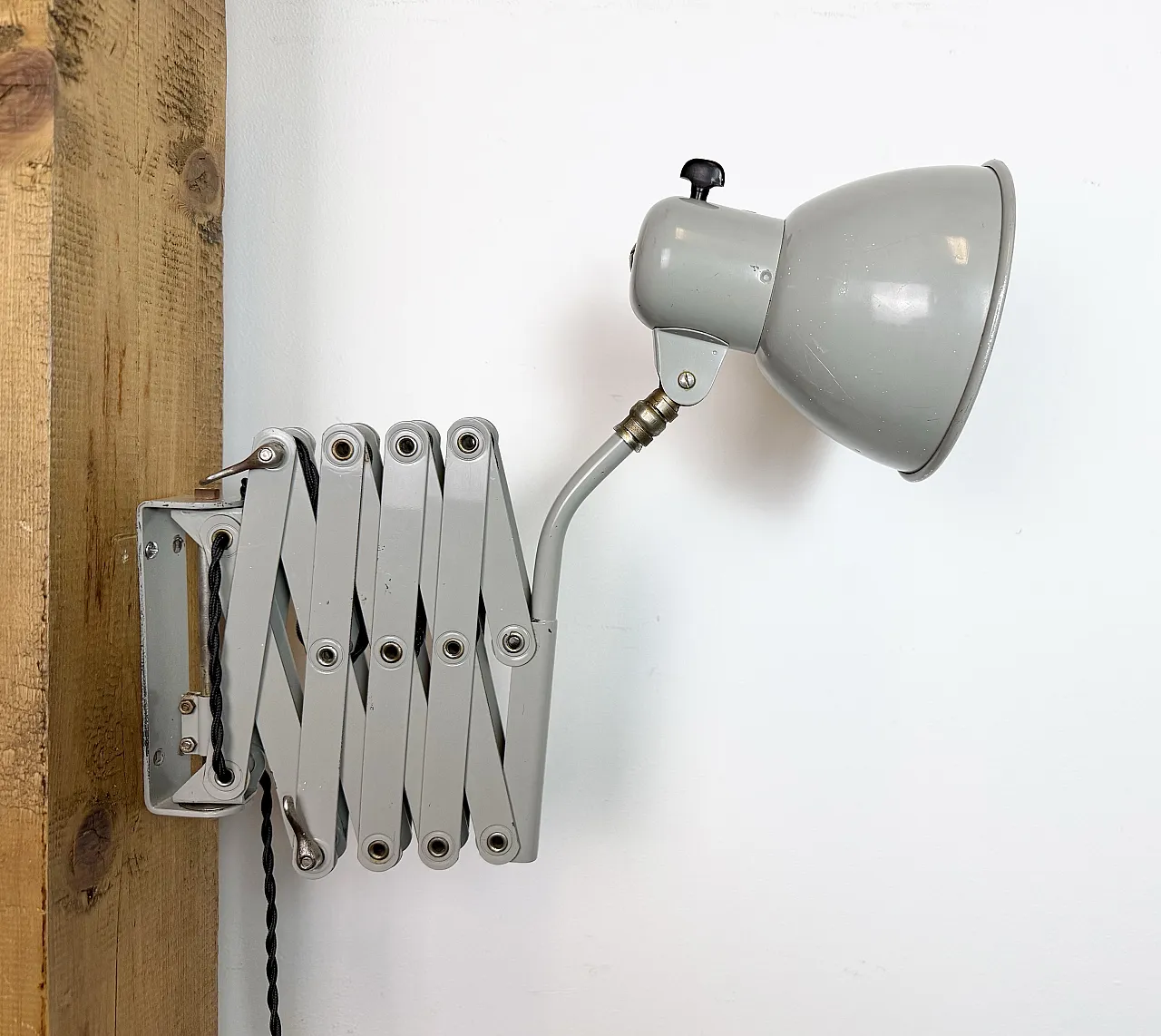 Grey German Industrial Scissor Wall Lamp from SIS, 1960s 13