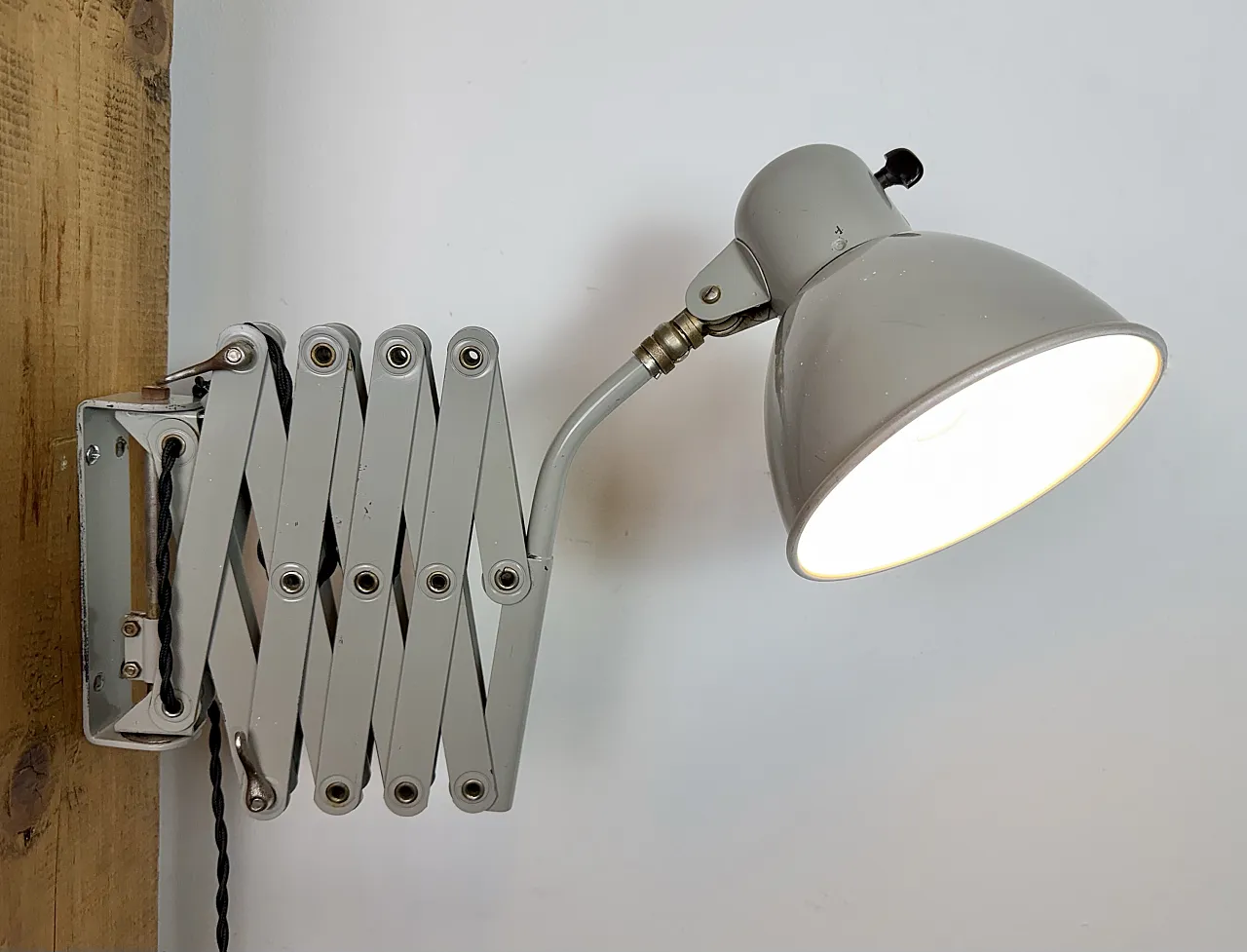 Grey German Industrial Scissor Wall Lamp from SIS, 1960s 19