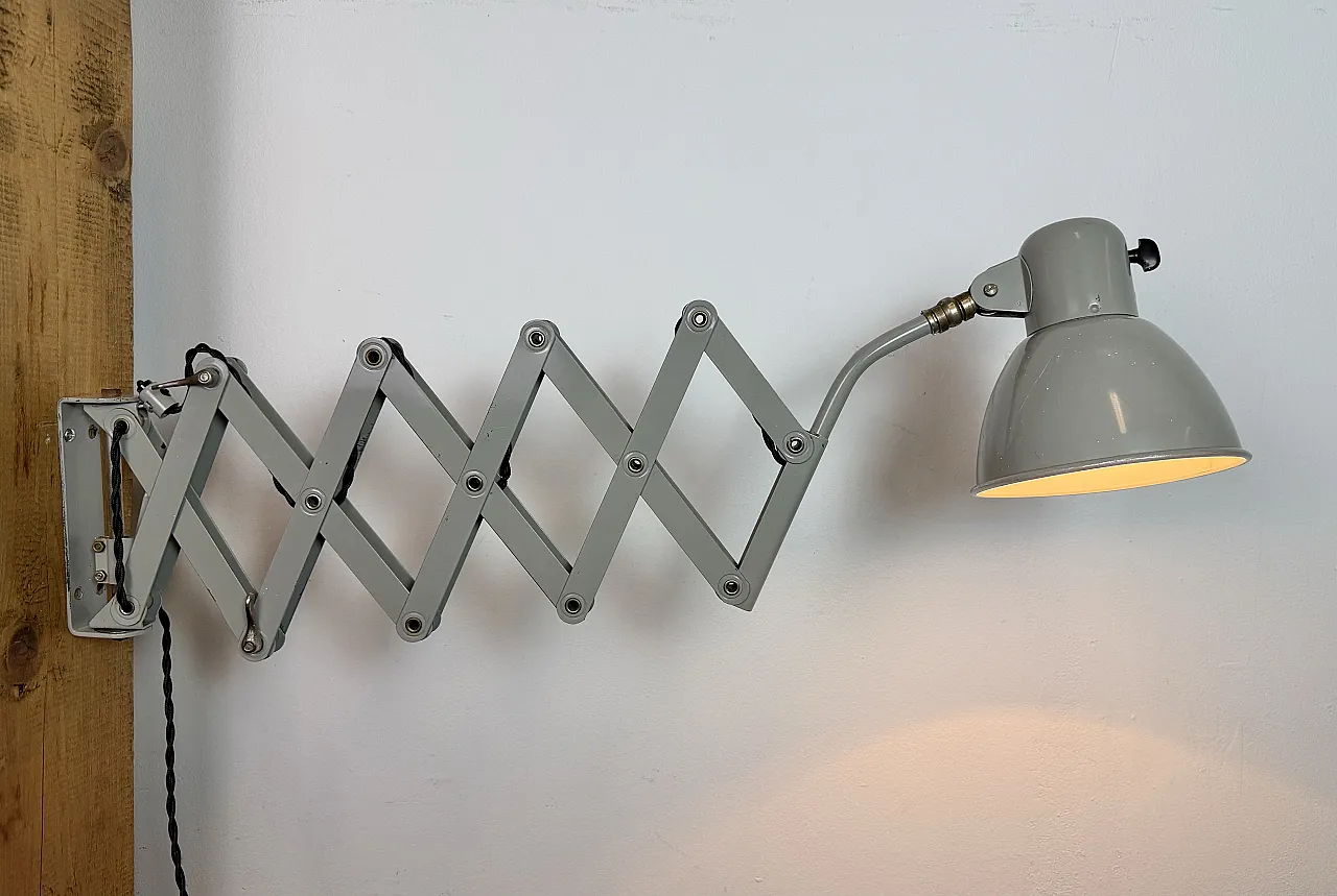 Grey German Industrial Scissor Wall Lamp from SIS, 1960s 21