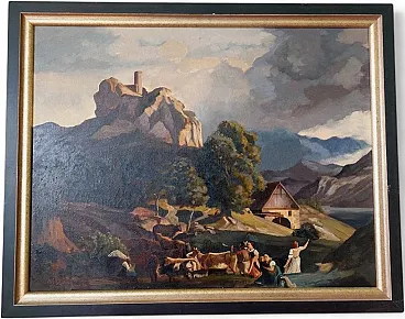 Signed Landscape, German school, Oil on canvas, 19th c.