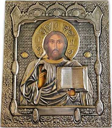 Orthodox icon in wood and silver, early 19th century