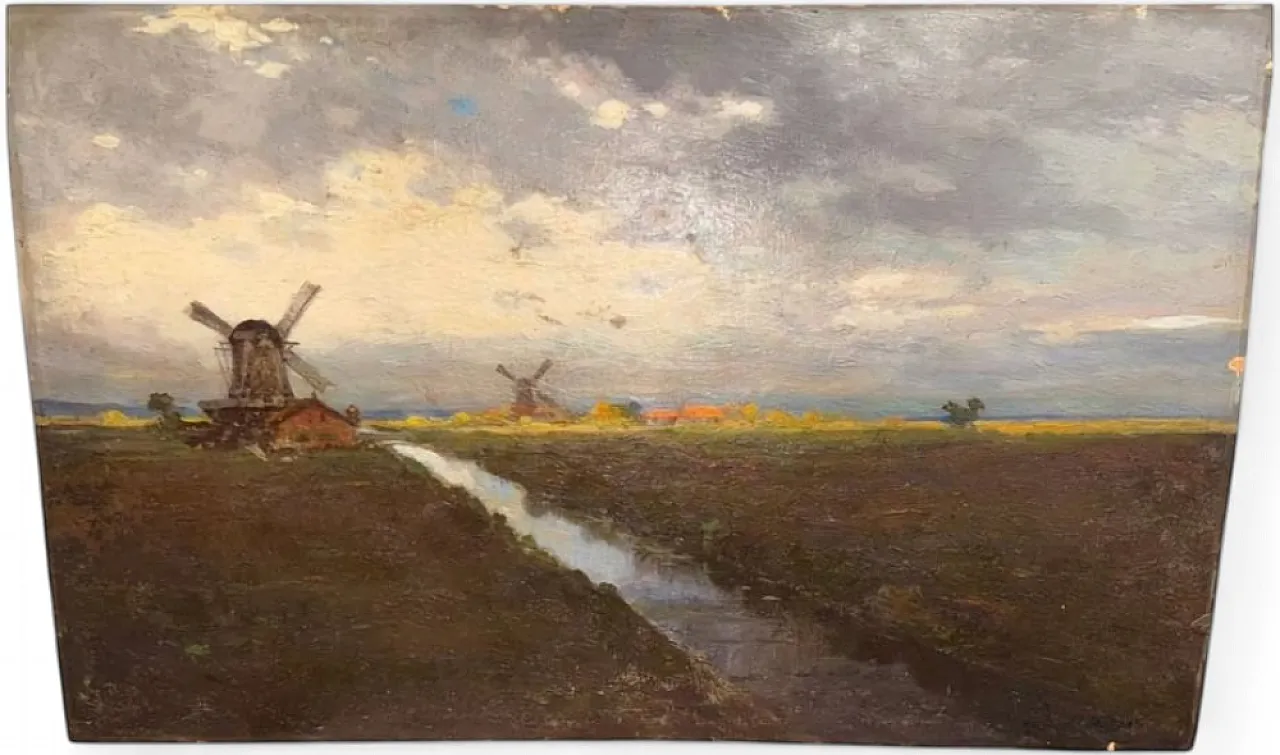 Landscape with mills, Signed Konstantin Stoitzner, Late 19th century 9