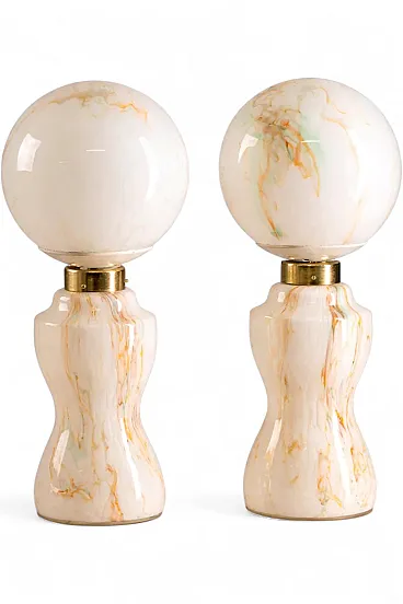 Coppia di lampade da tavolo in vetro, fine '900