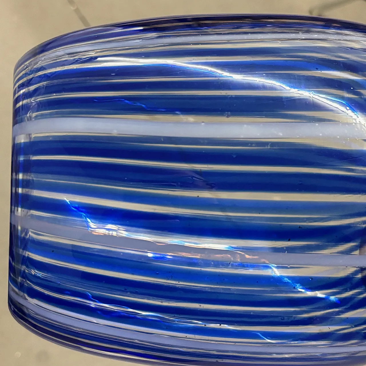 Vaso Vetro Murano a canne o filigrana, blu e vetro lattimo, anni '50 8