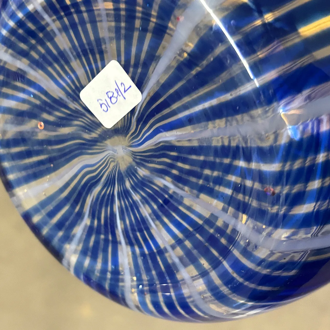 Vaso Vetro Murano a canne o filigrana, blu e vetro lattimo, anni '50 9