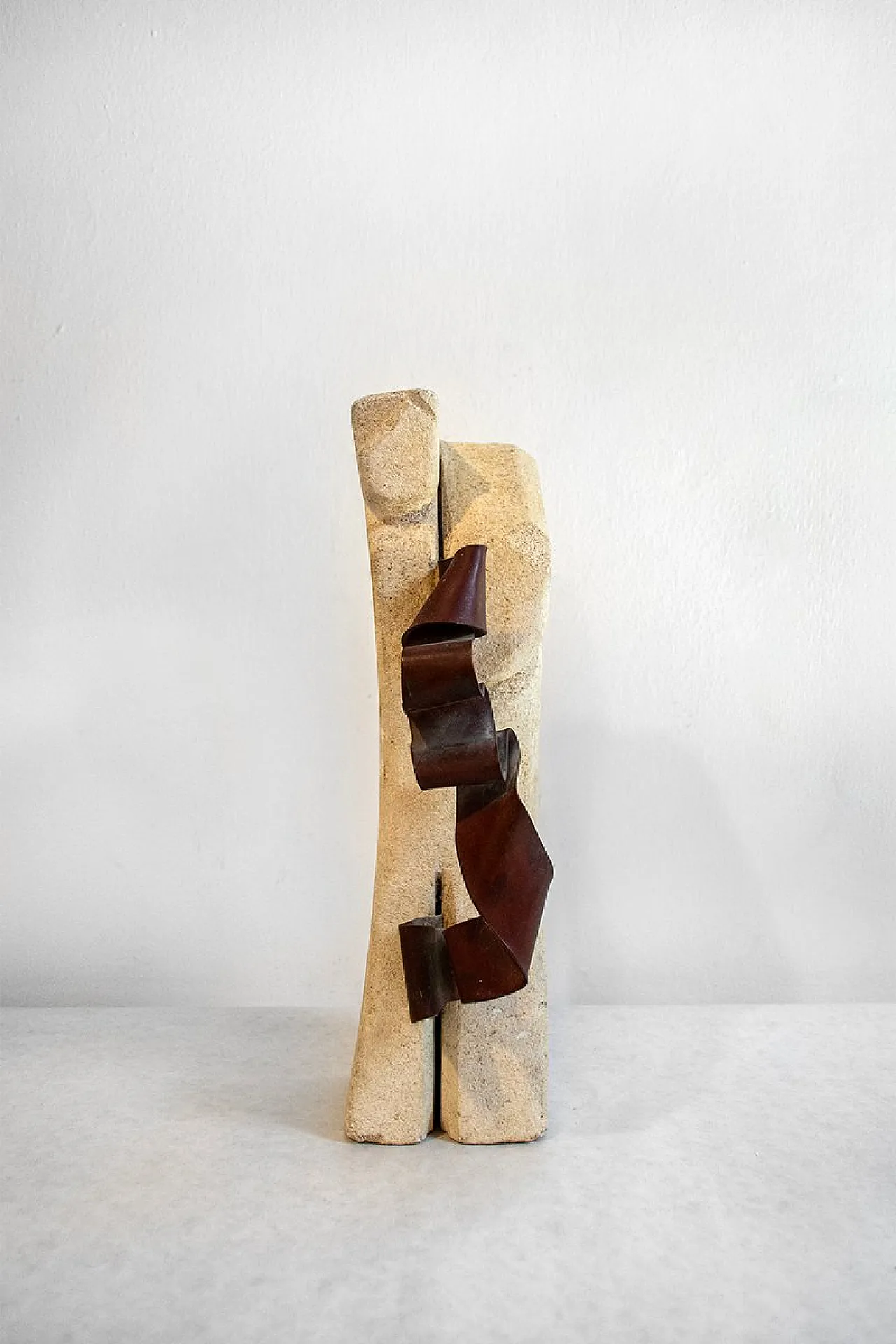 Abstract sculpture in travertine and copper, 1970s 2