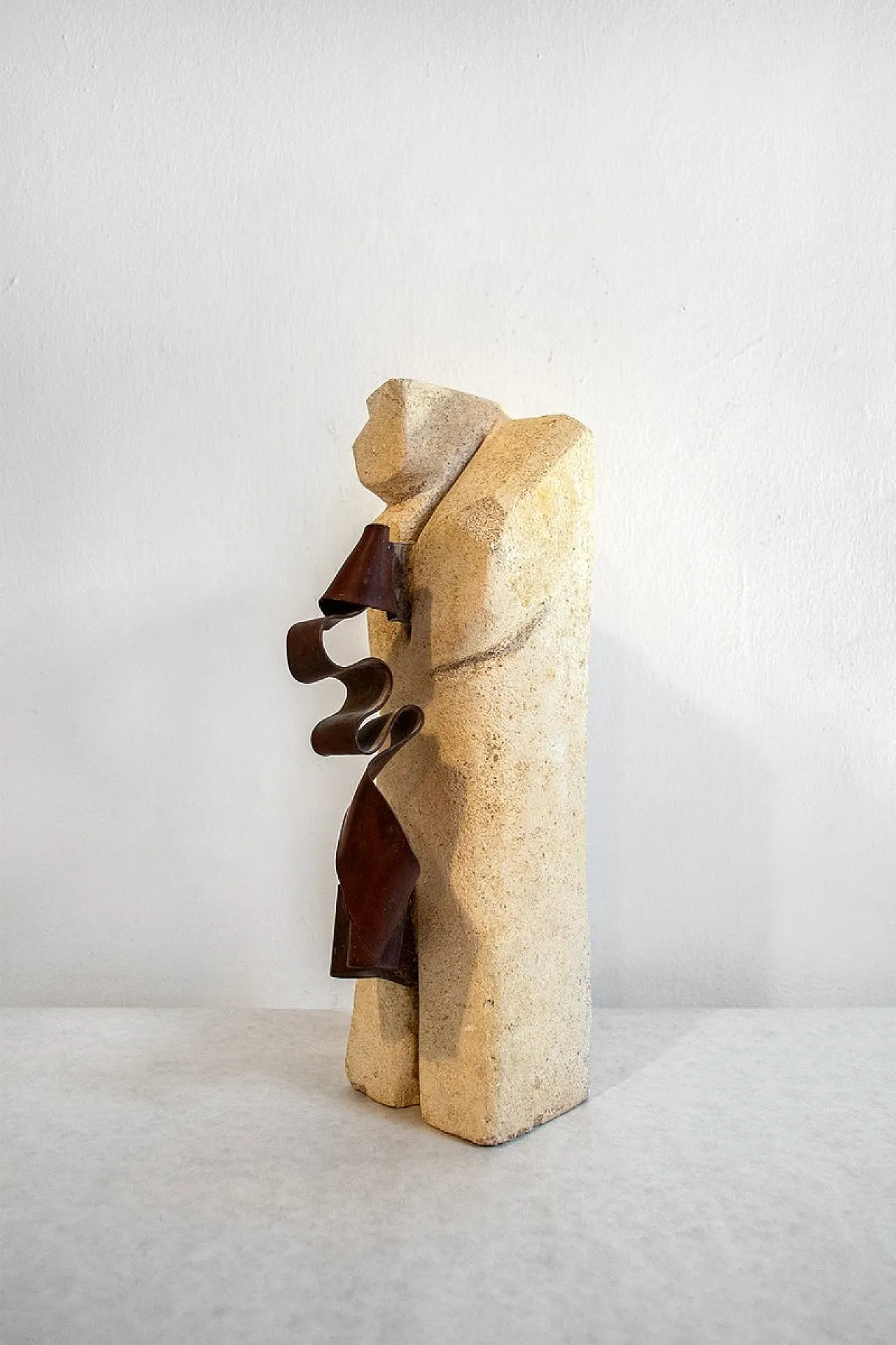 Abstract sculpture in travertine and copper, 1970s 3