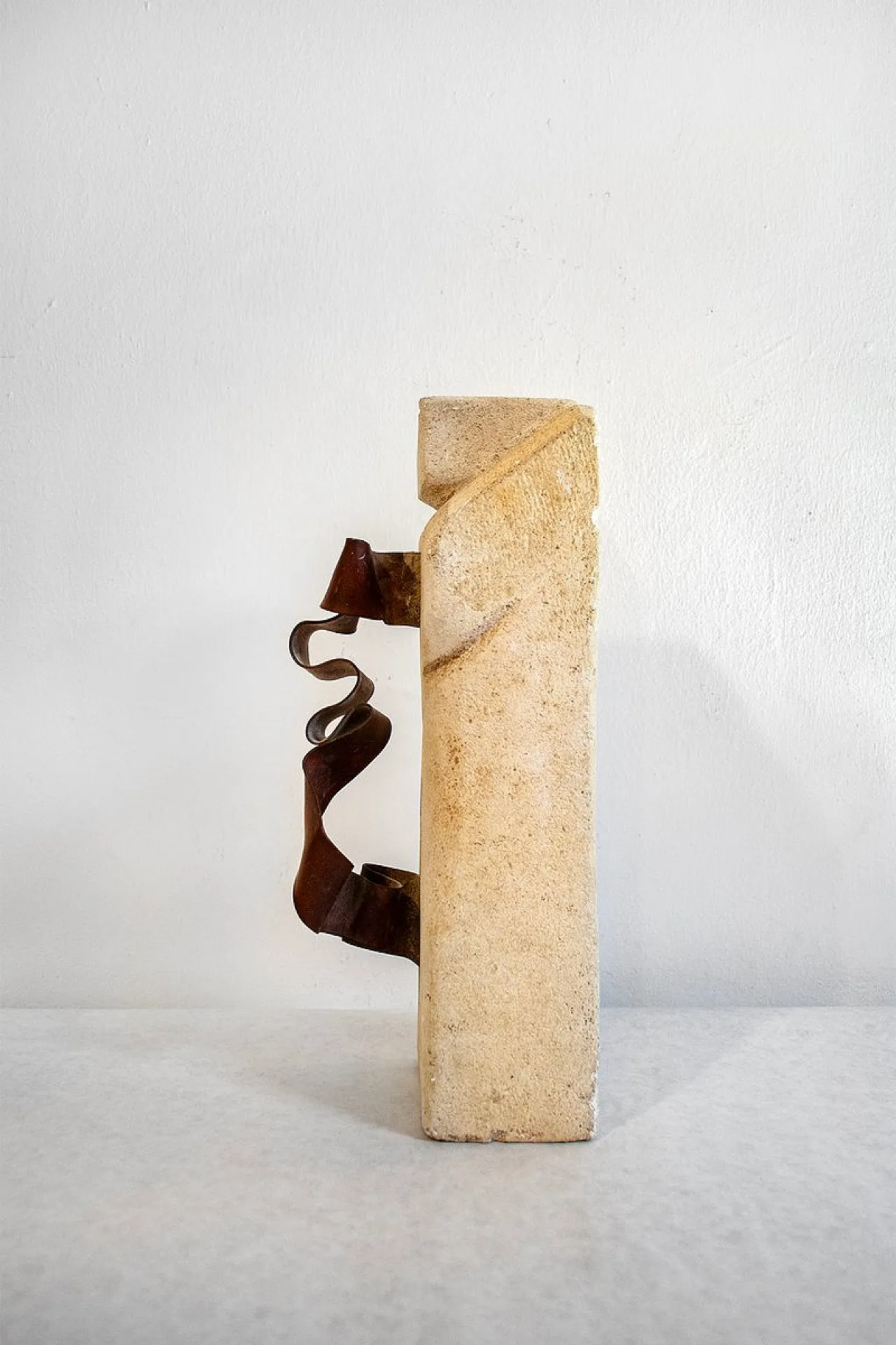 Abstract sculpture in travertine and copper, 1970s 4