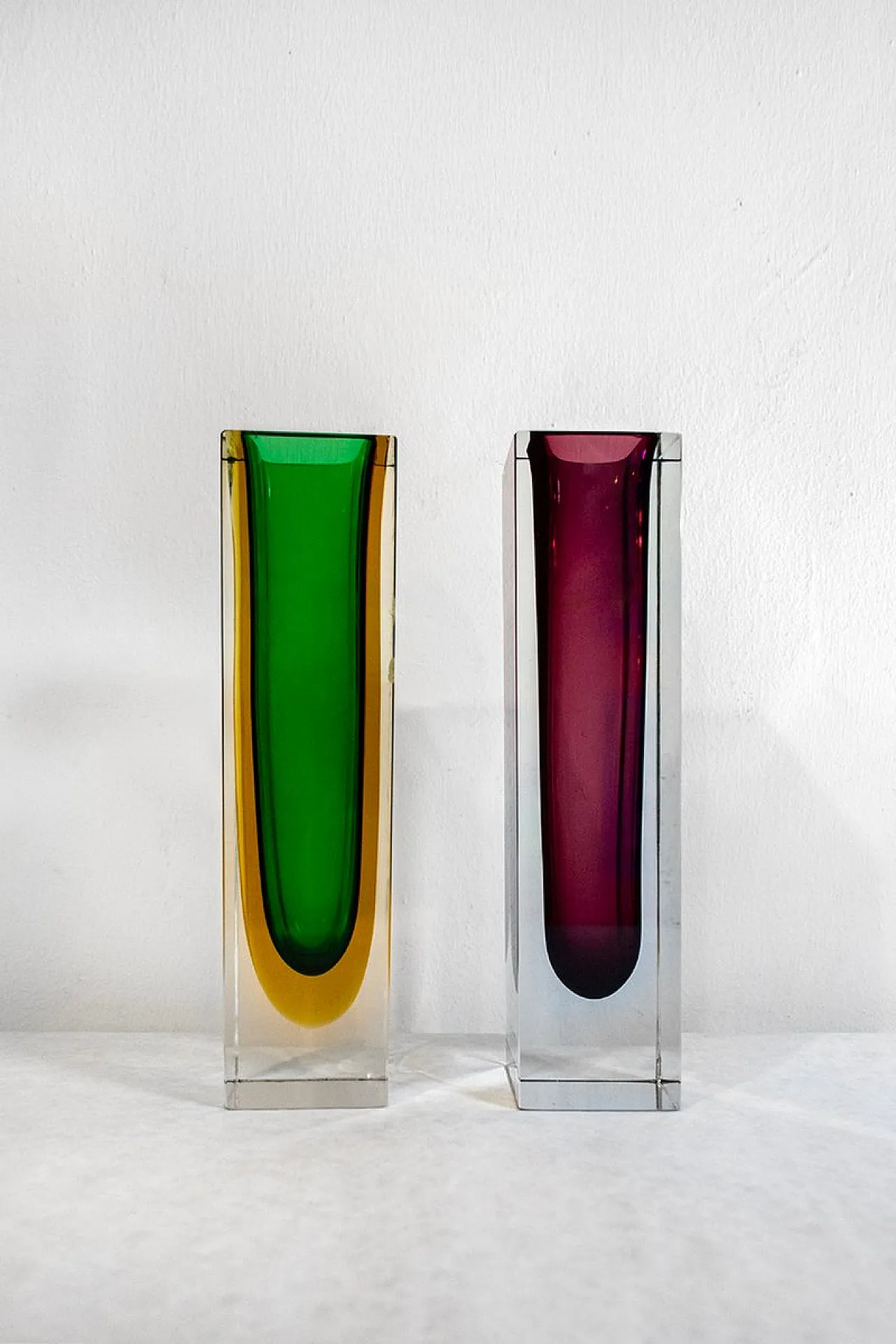 Pair of Sommerso vases in Murano glass by Flavio Poli, 1970s 1