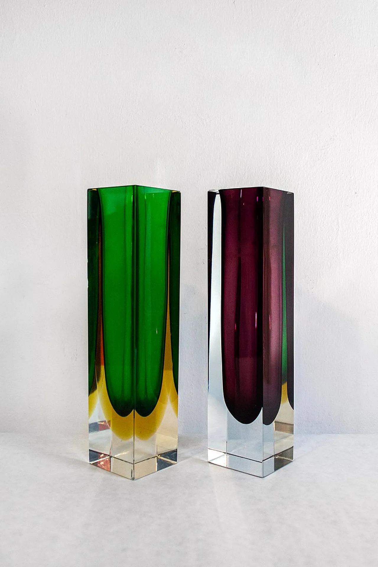 Pair of Sommerso vases in Murano glass by Flavio Poli, 1970s 2