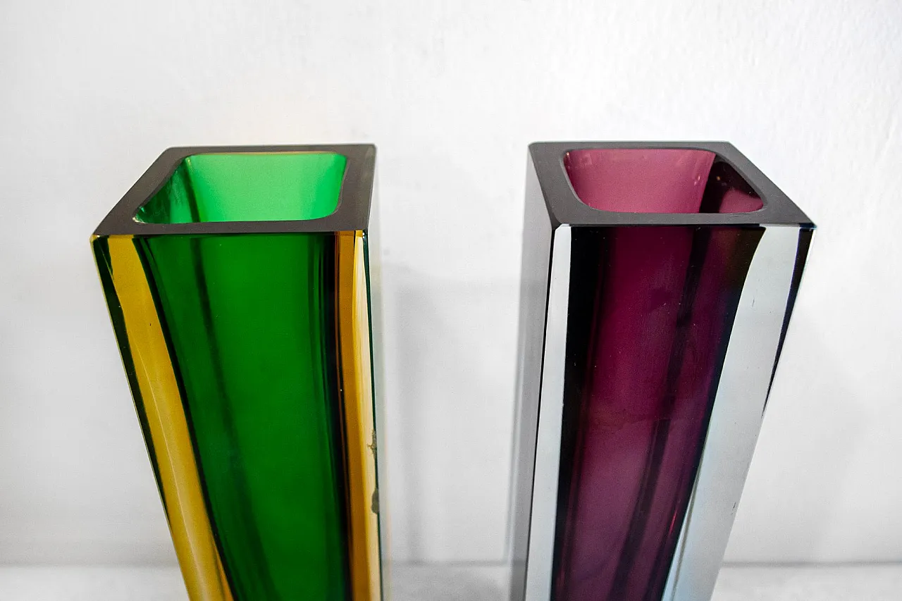 Pair of Sommerso vases in Murano glass by Flavio Poli, 1970s 3