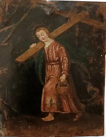 Saint Christopher, small painting on copper, 18th century