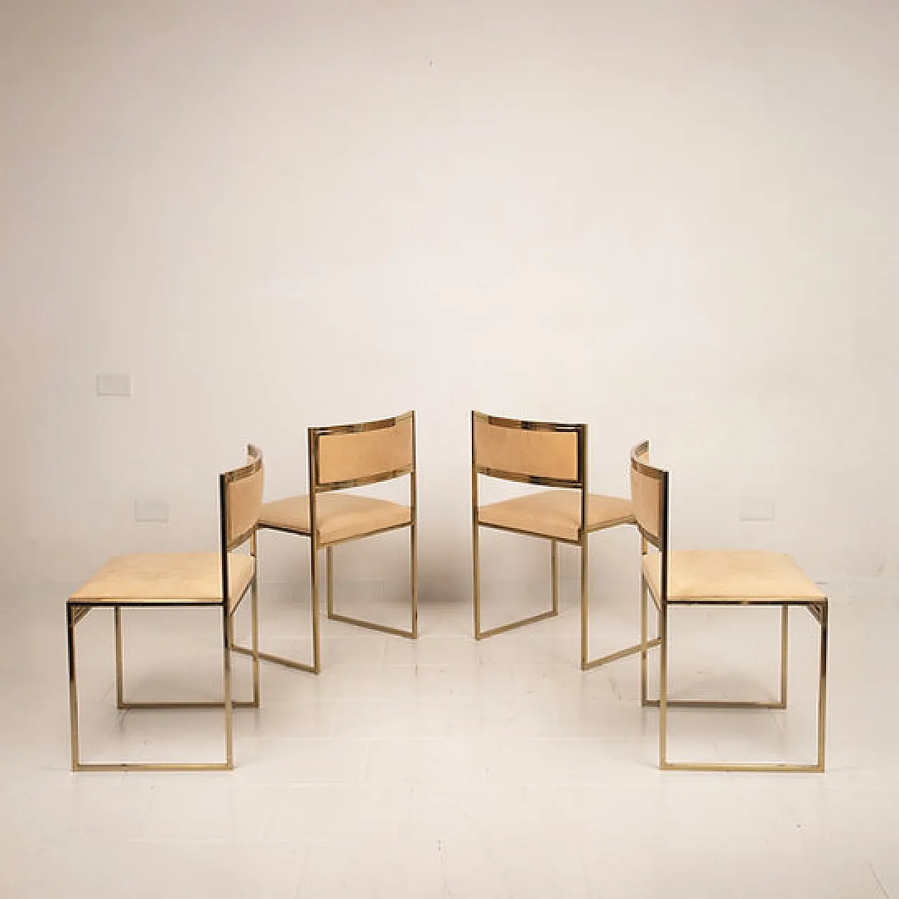 SQ-AL Chairs in brass by Willy Rizzo for Maison Willy Rizzo, 1970s 1
