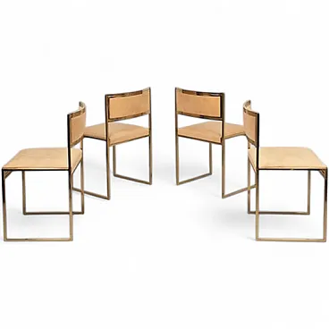 SQ-AL Chairs in brass by Willy Rizzo for Maison Willy Rizzo, 1970s