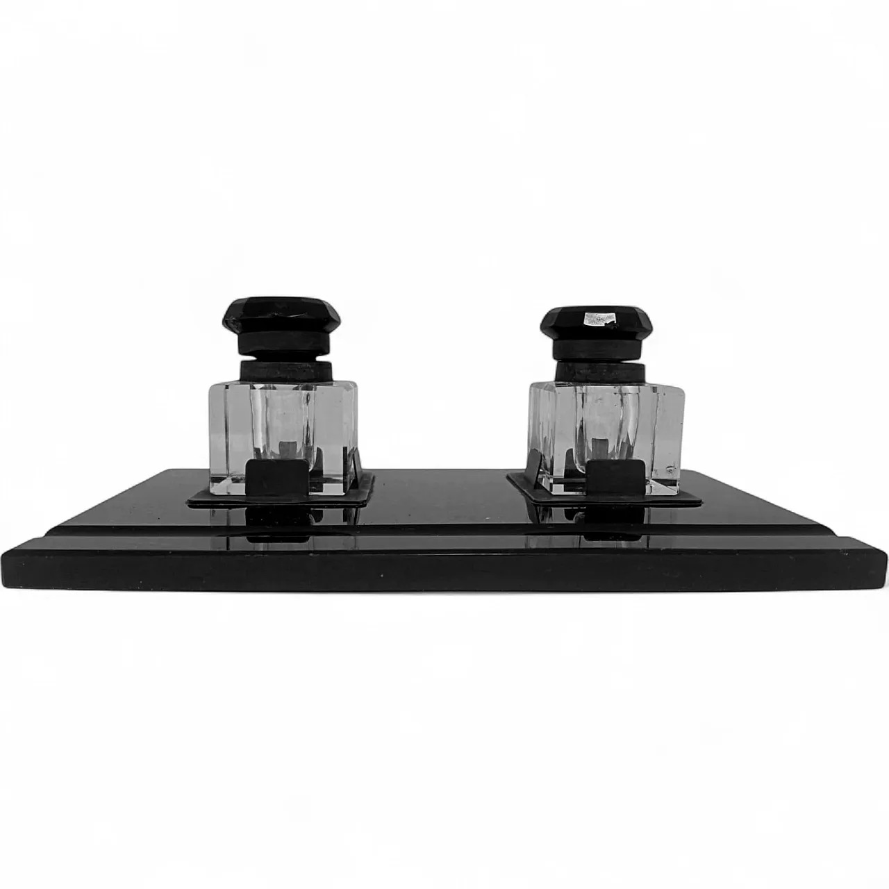 Arte decò inkwells set from years '30 razional fine design in rare black glass 13