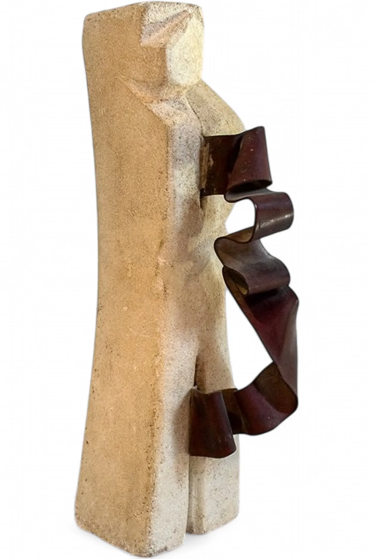 Abstract sculpture in travertine and copper, 1970s 5