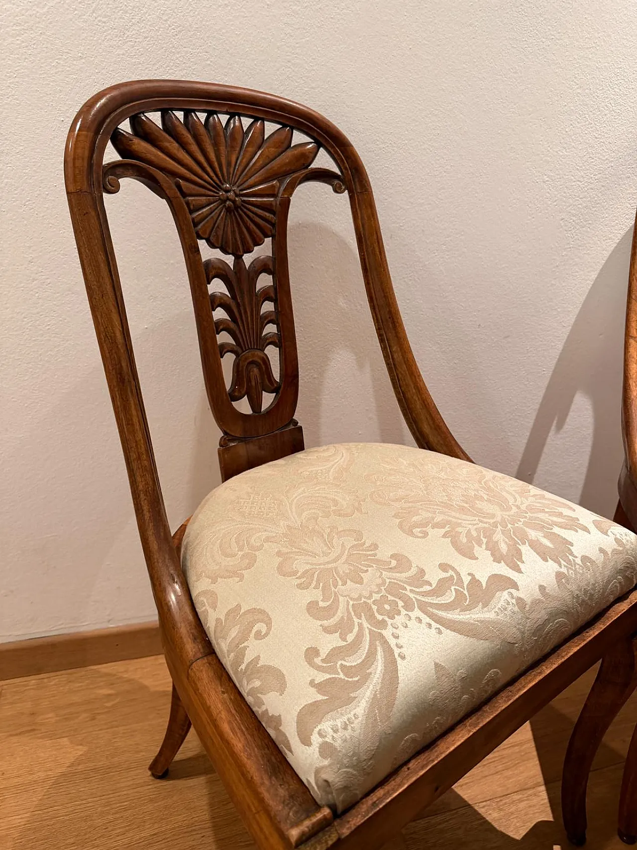 Pair of Neoclassical Style M‑Century Chairs in Carved Walnut, Italy, 1950s 5