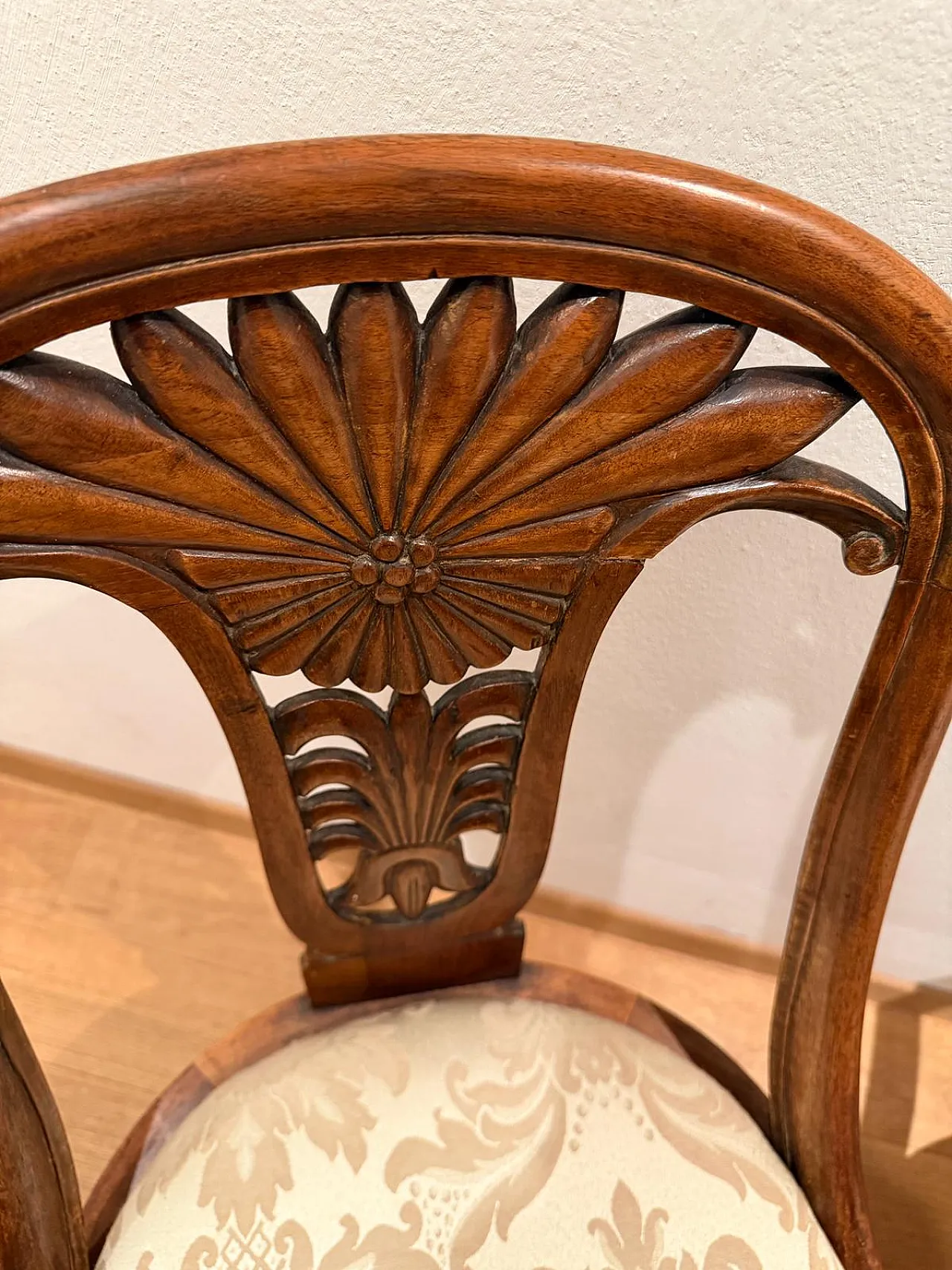 Pair of Neoclassical Style M‑Century Chairs in Carved Walnut, Italy, 1950s 6