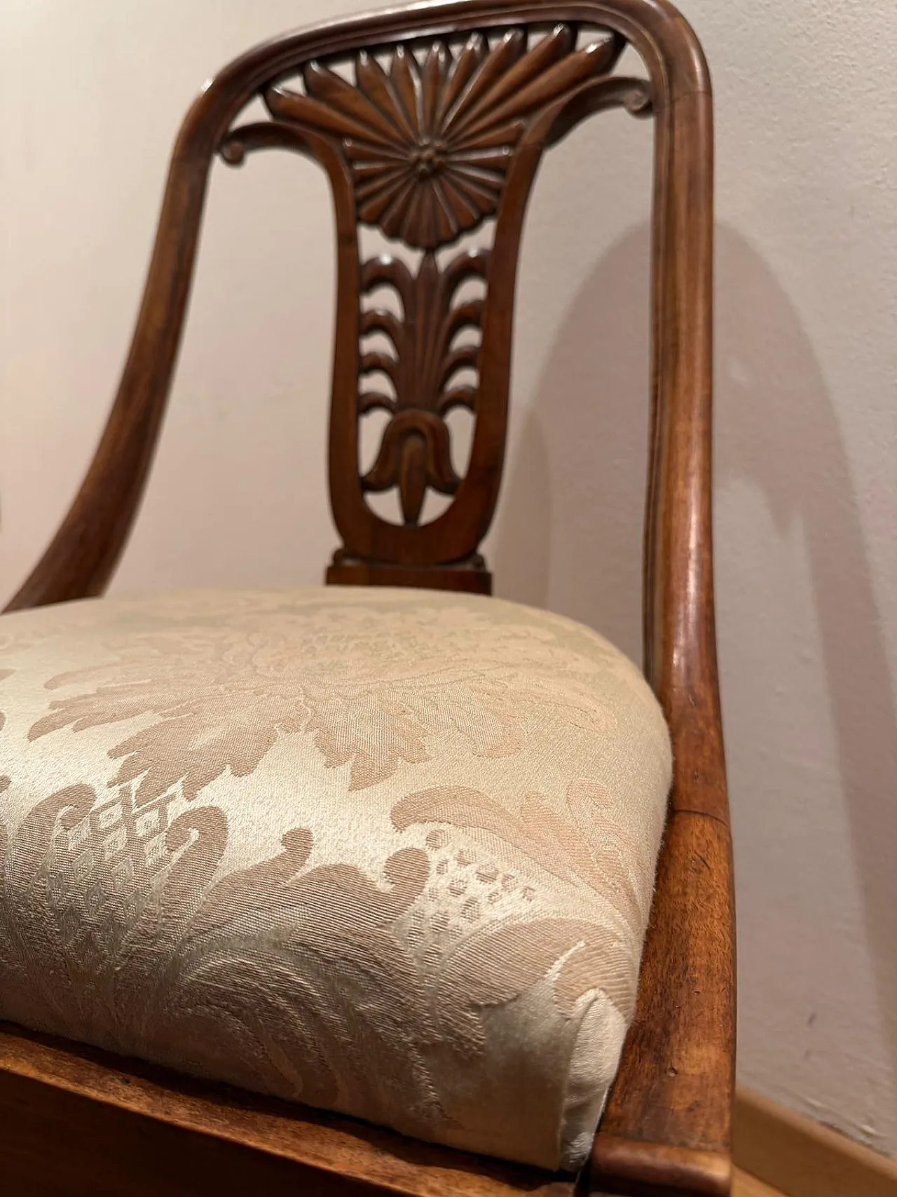 Pair of Neoclassical Style M‑Century Chairs in Carved Walnut, Italy, 1950s 7