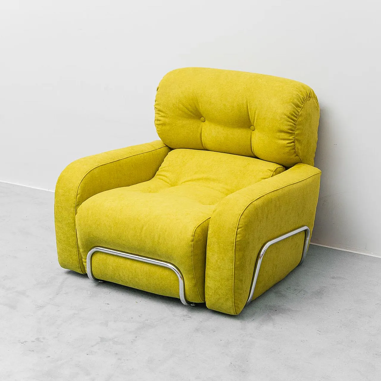 Armchair in green fabric and tubular metal, 1970s 1