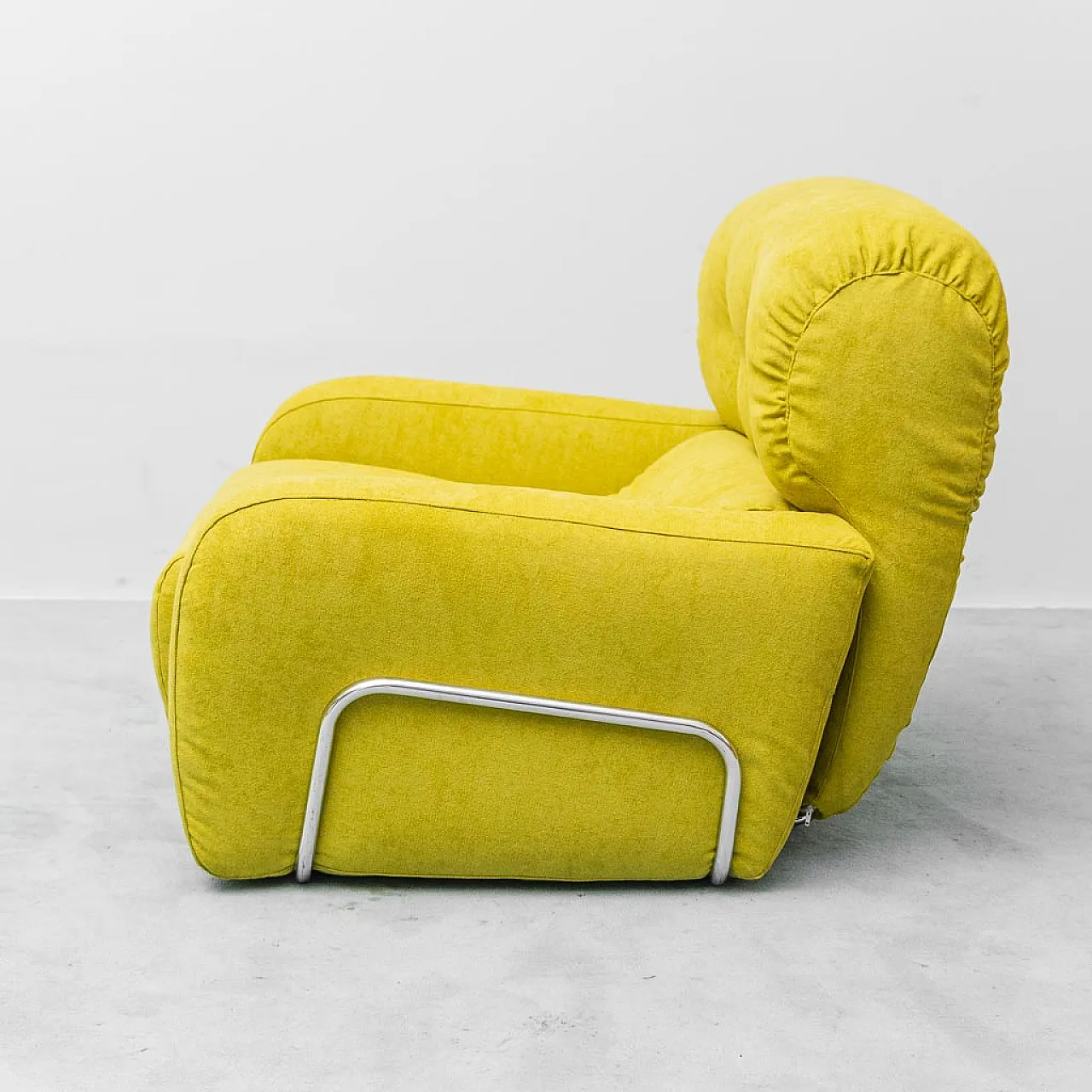 Armchair in green fabric and tubular metal, 1970s 5