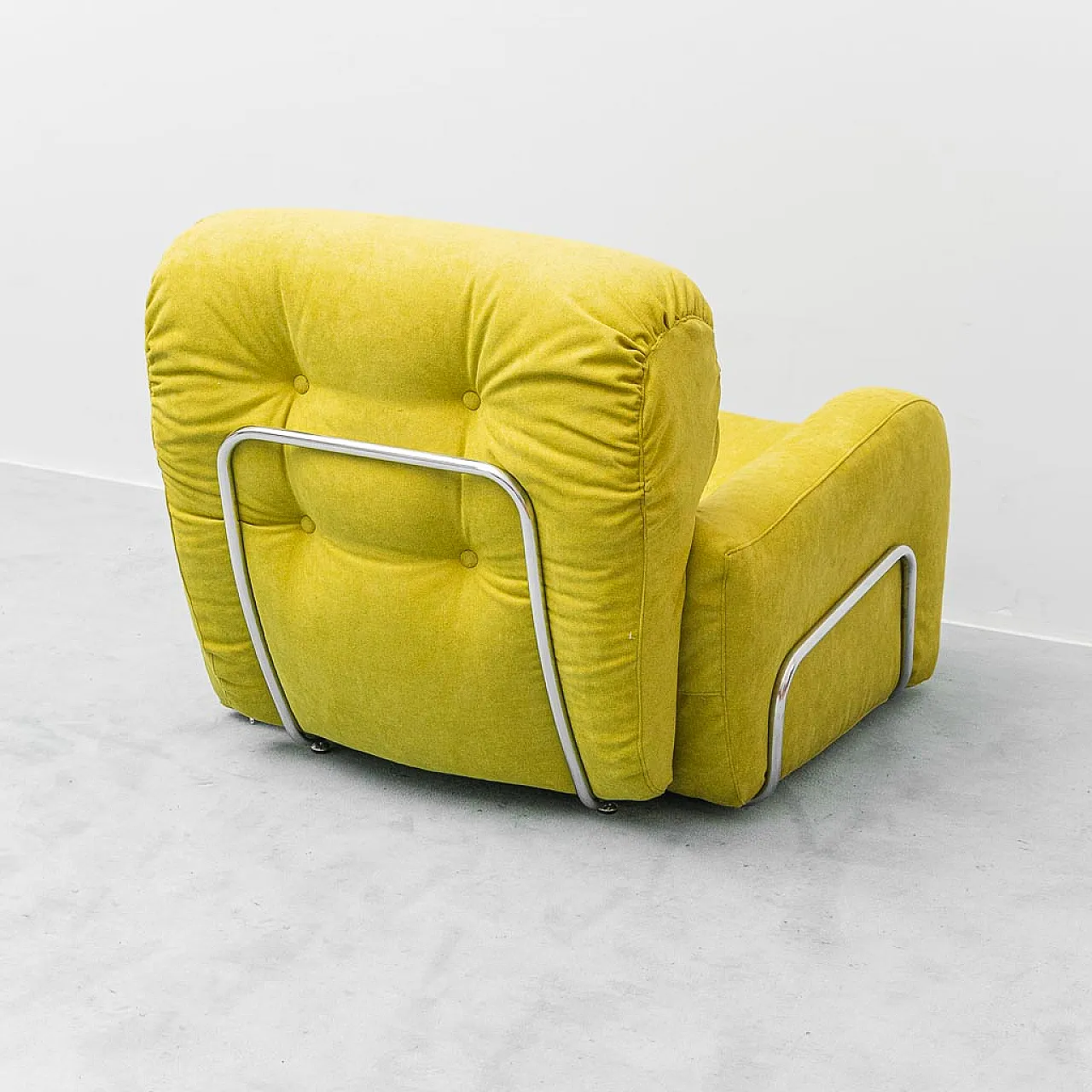 Armchair in green fabric and tubular metal, 1970s 6
