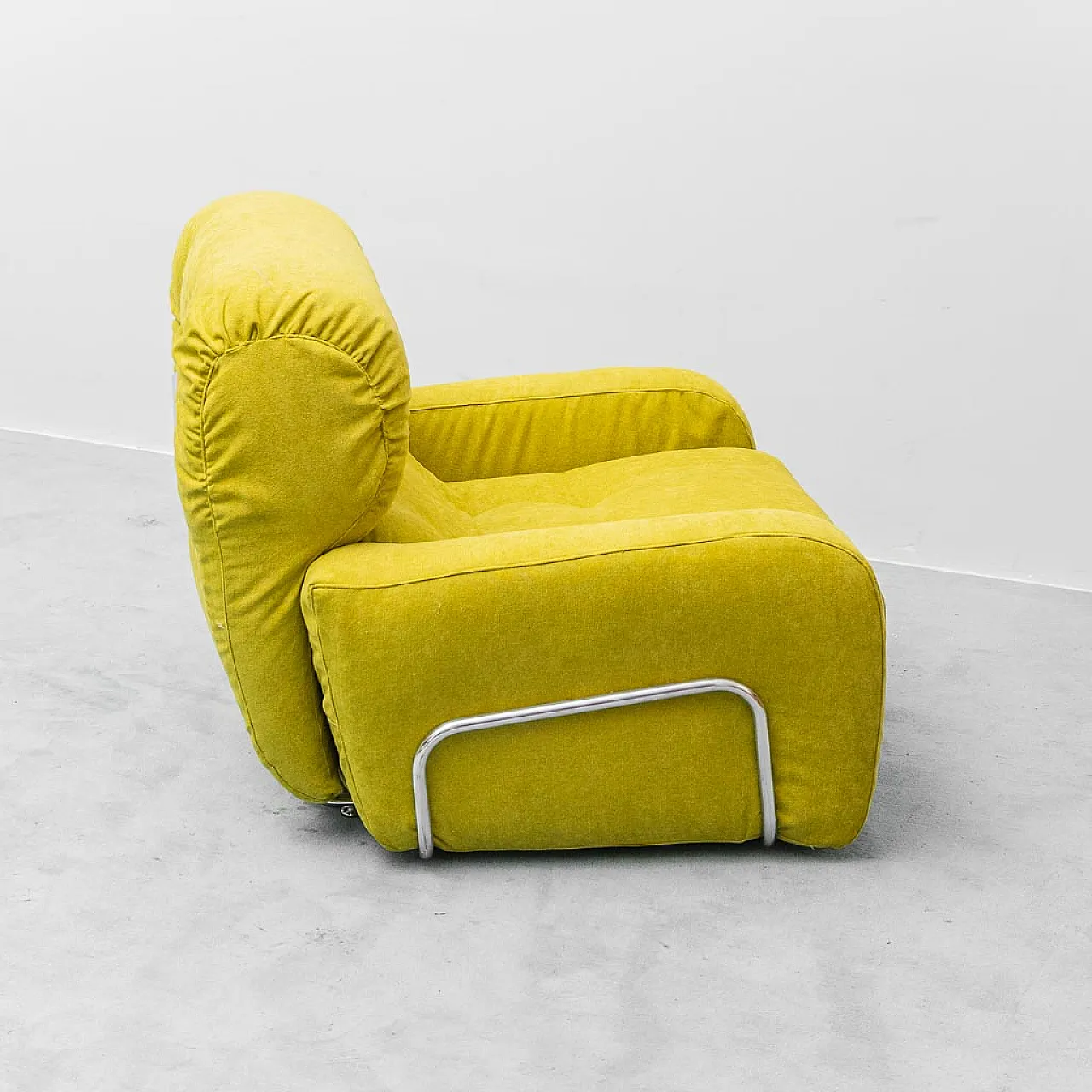 Armchair in green fabric and tubular metal, 1970s 7