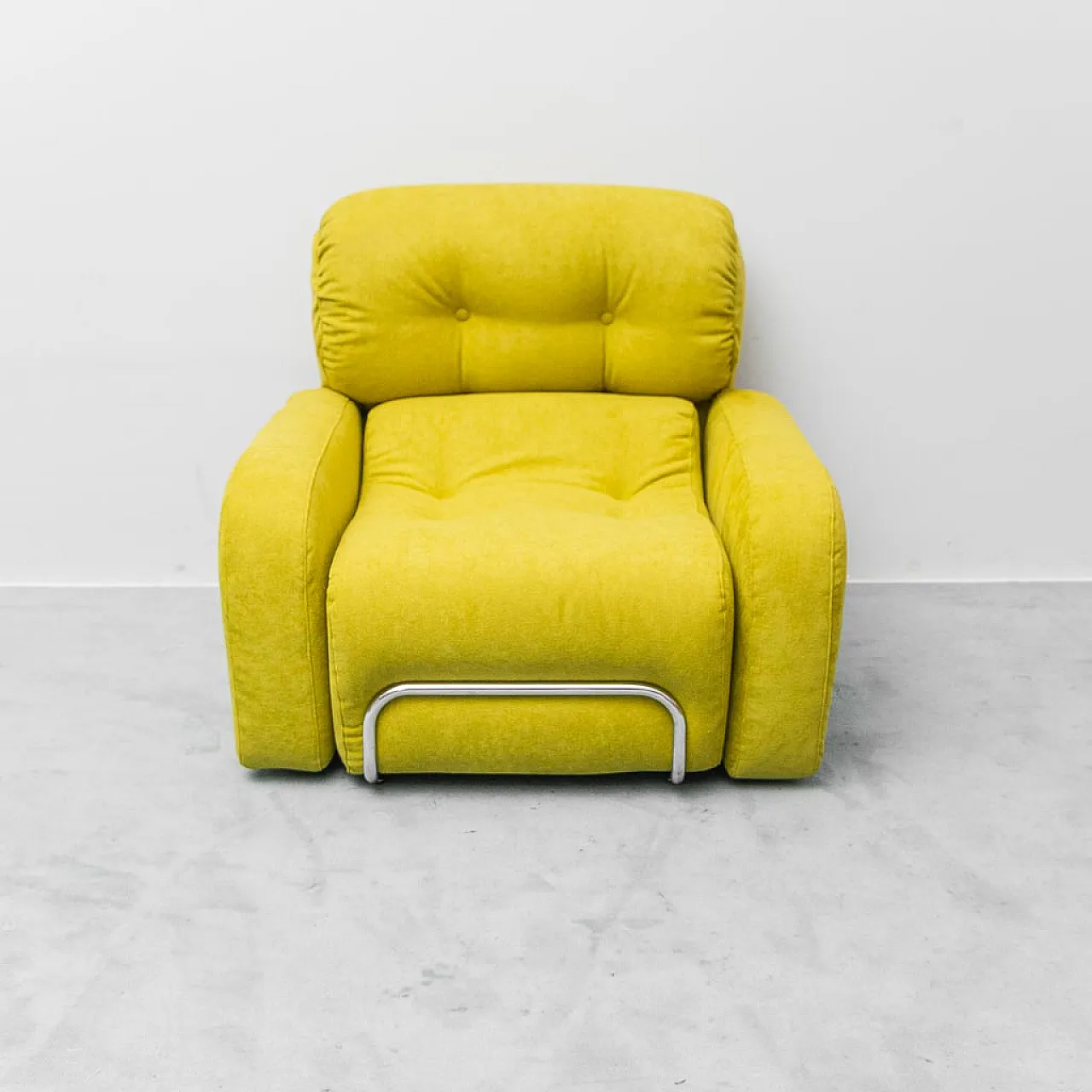Armchair in green fabric and tubular metal, 1970s 10
