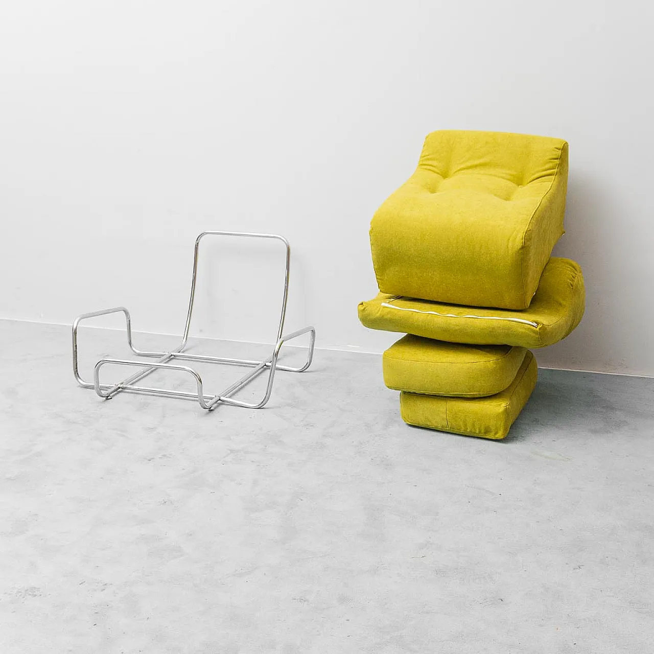 Armchair in green fabric and tubular metal, 1970s 11