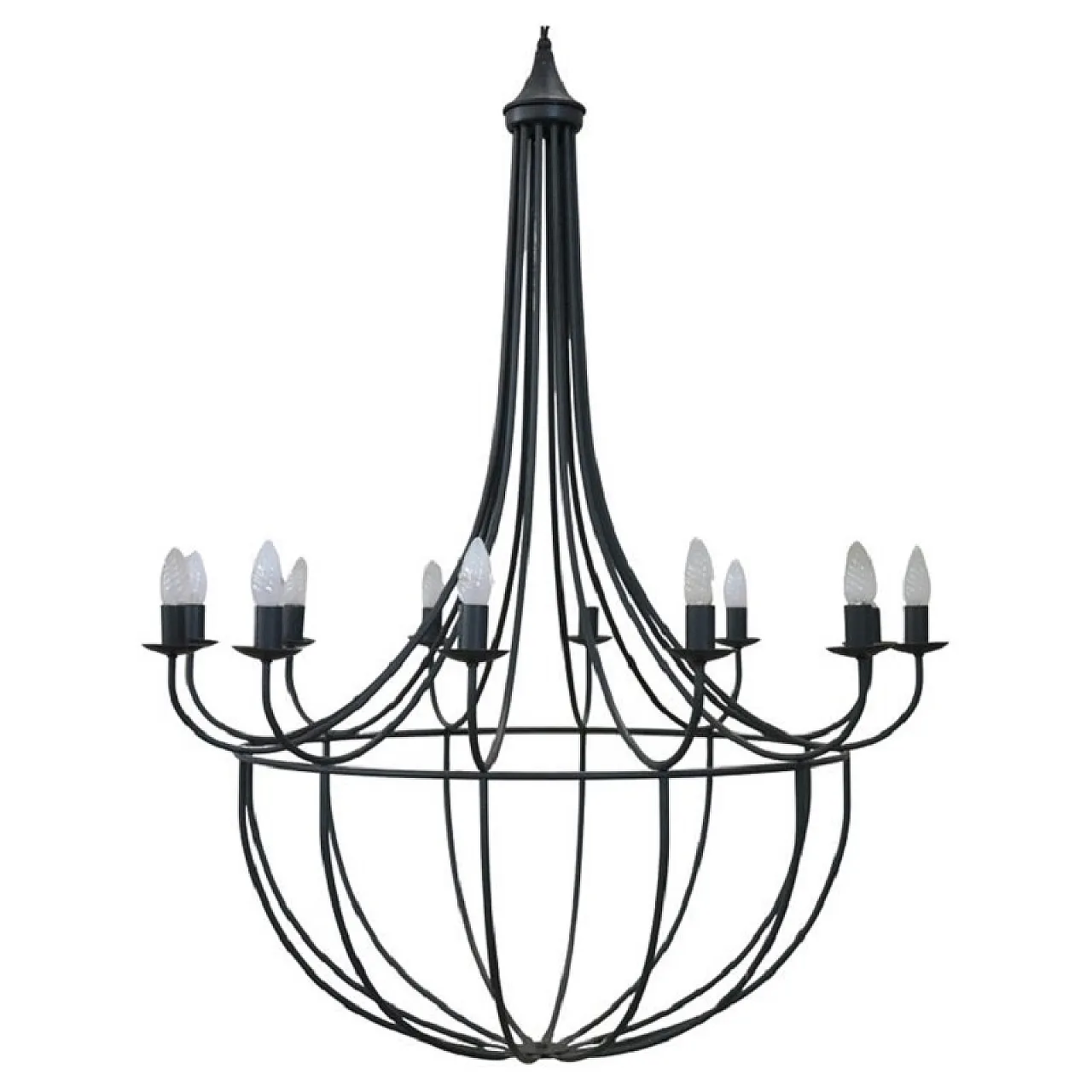 Spectacular large iron chandelier, 12 lights, circa 1980 1